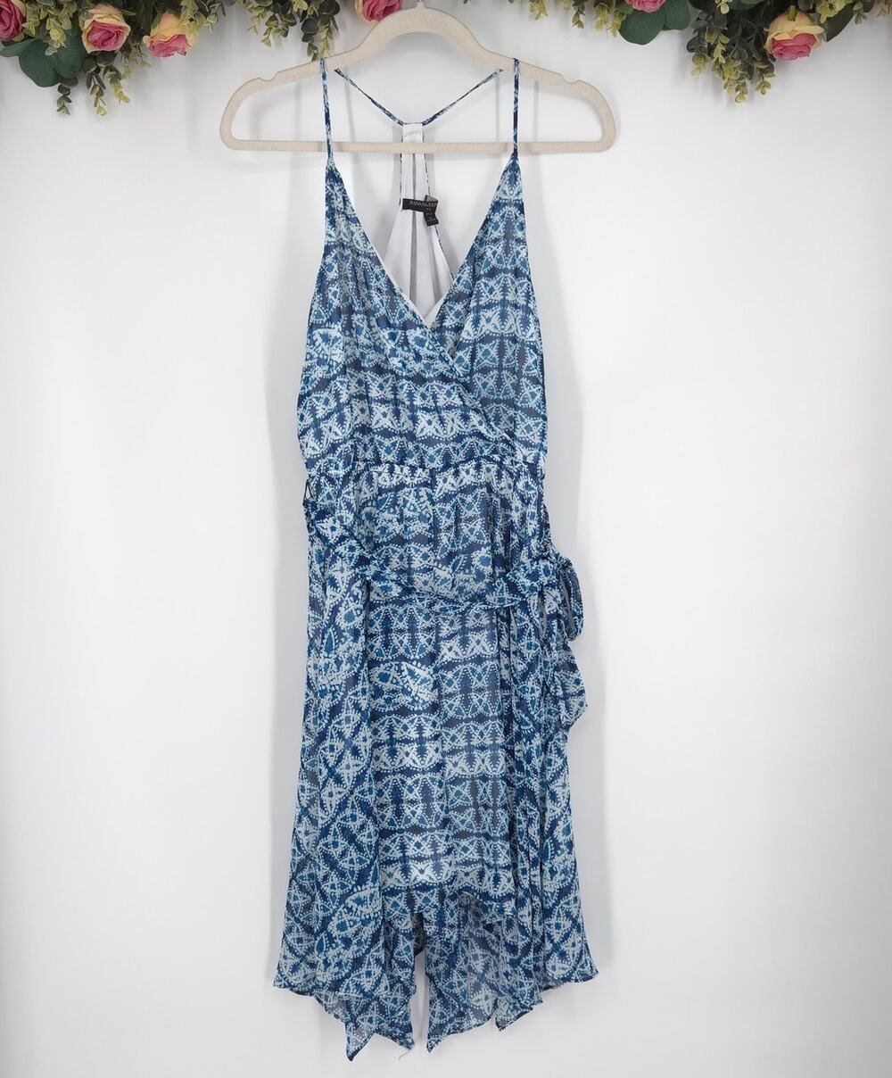 Banana Republic Blue Geometric Print Handkerchief Midi Dress Size Petite Small